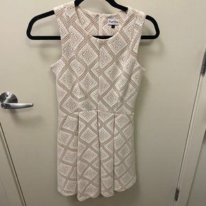 Brigitte Bailey White and Cream Embroidered Flare Mini Dress - Size S